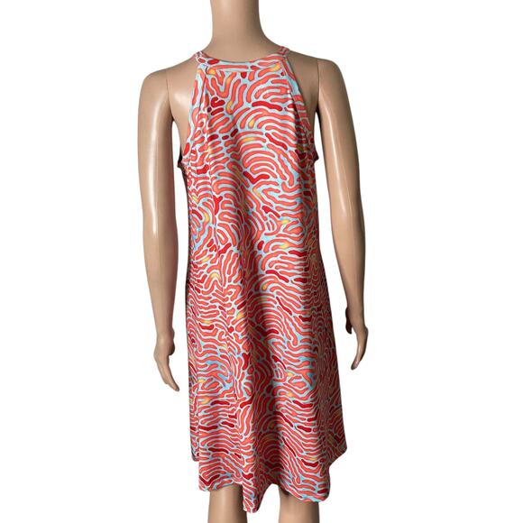 Guy Harvey Dress Womens Medium Orange Light Blue Stretch Abstract Print - Picture 2 of 10